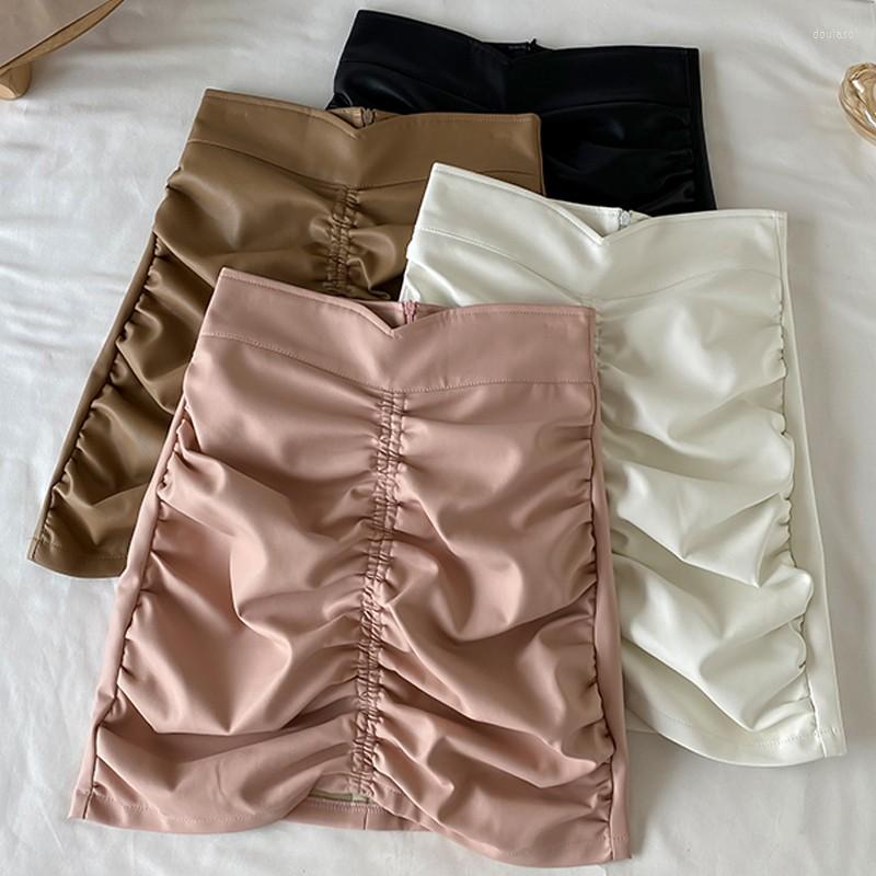

Skirts Spring Summer Women Fashion Leather High Waist Solid Asymmetrical Mini Pu Office Skirt Elegant Sexy Women, Black