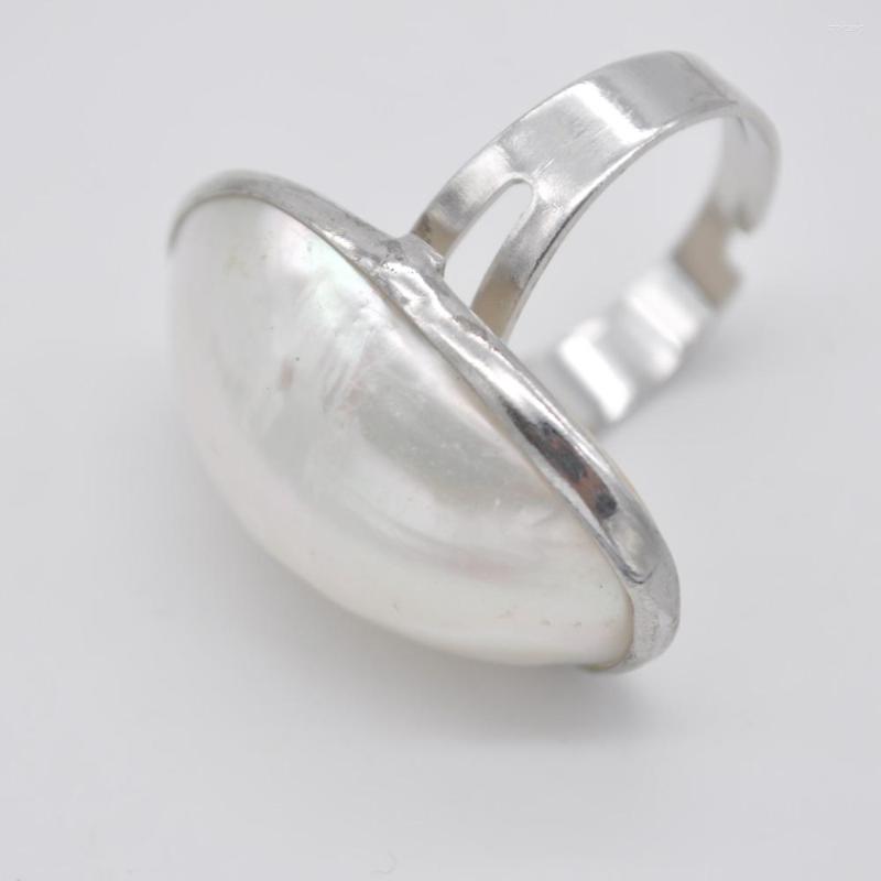 

Cluster Rings Natural White Pearl Shell Bead Finger Ring Size 8 Adjust Jewelry
