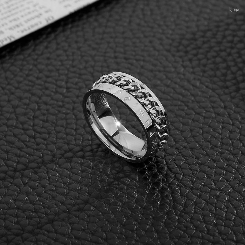 

Cluster Rings HaoYi Cool Stainless Steel Spinner Chain Ring Gold Silver Color Black Rotatable Men Fashion Punk Rock Jewelry Gift