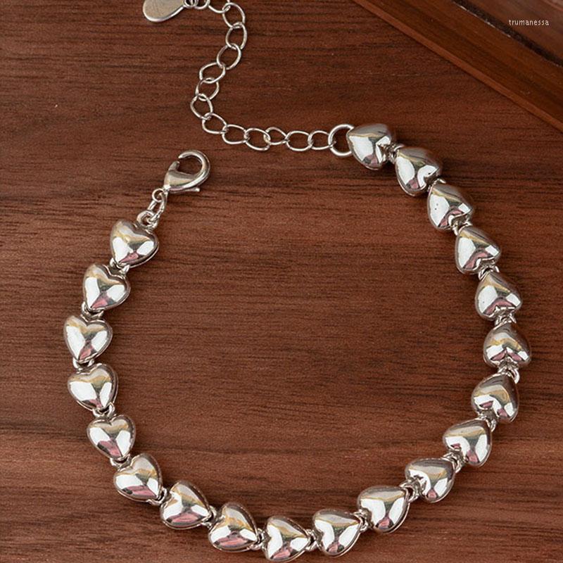 

Link Bracelets VENTFILLE Silver Color Love Heart Bracelet For Women Girl Punk Stereoscopic Vintage Jewellery Birthday Gift Drop