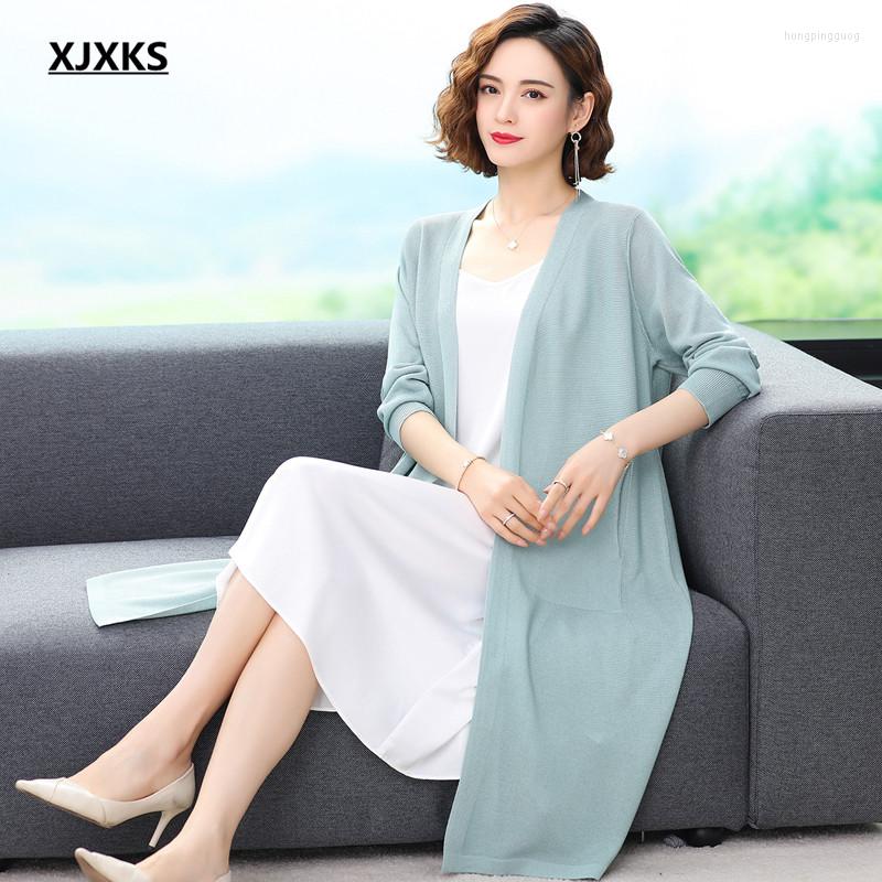 

Women's Knits XJXKS 2023 Summer Women's Long Sun Protection Clothing Comfortable Ice Linen Knitted Spring Autumn Female Cardigan Jacket, Black