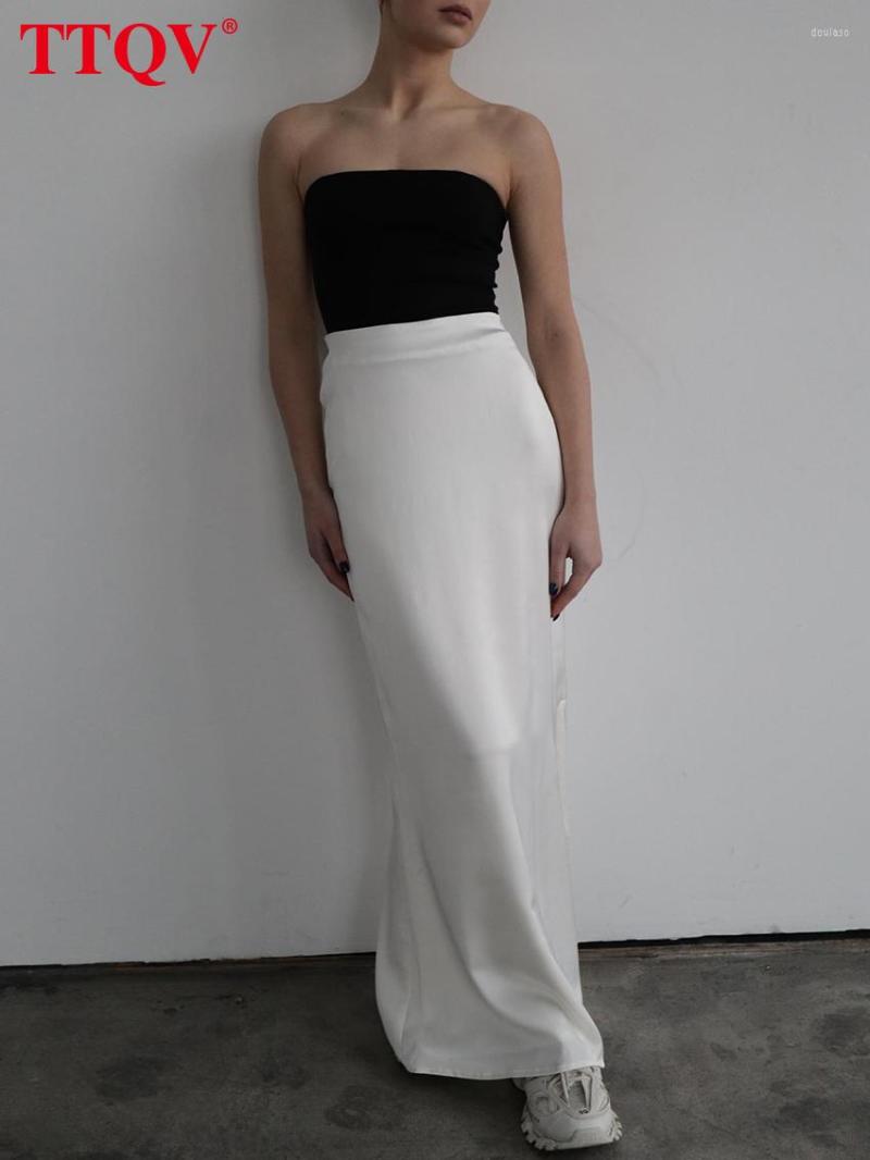 

Skirts SkirtsQV Fashion White Simple Women' Skirt 2023 Elegant High Waisted Side Slit Casual Straight Full Length Streetwear