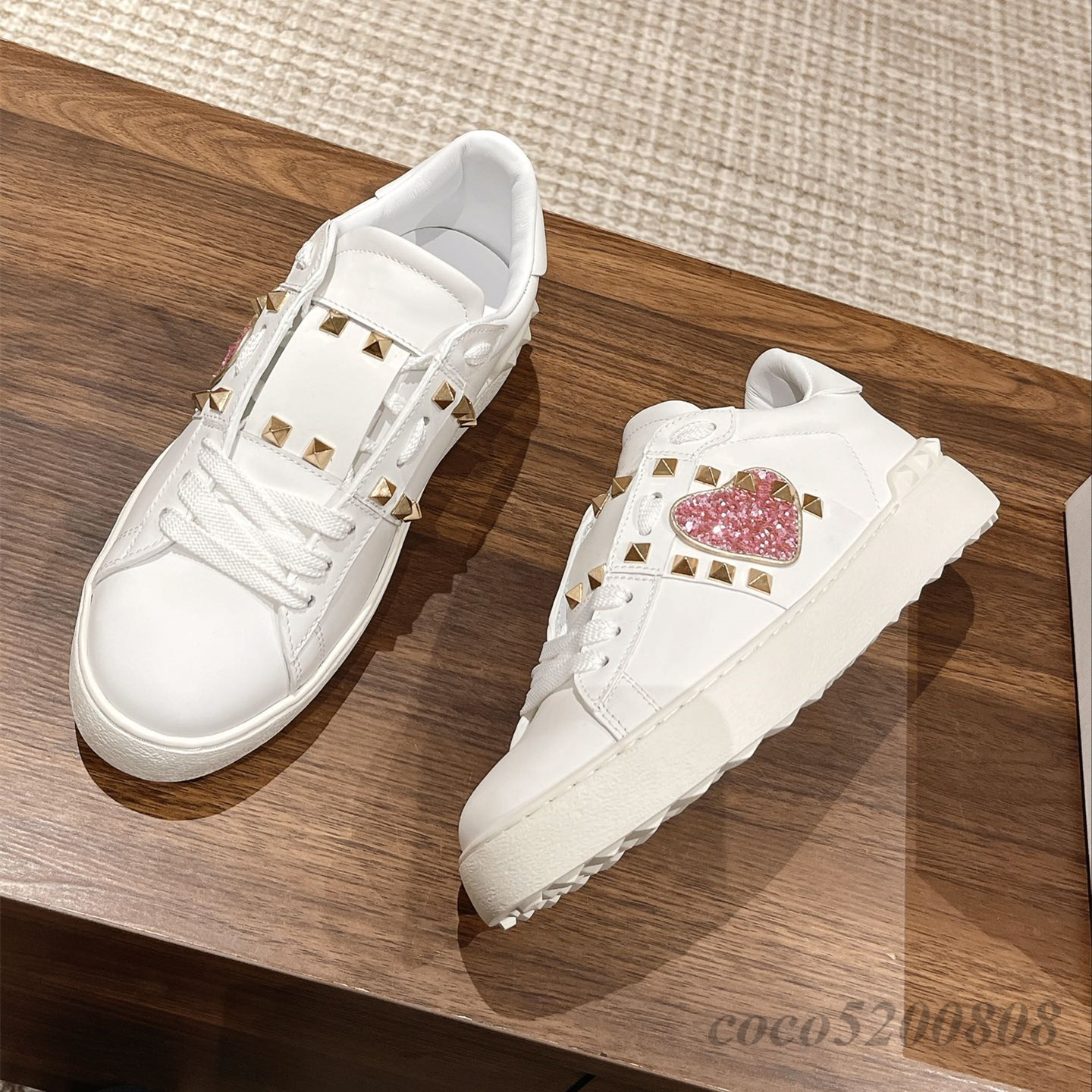 

top quality Casual Shoes Luxury Desiger Real Women Fashion Genuine Leather Sneakers Rivet Crystal Sports Leisure Flats Design Shoe Round Toe Trainers SneakerZapat, As show