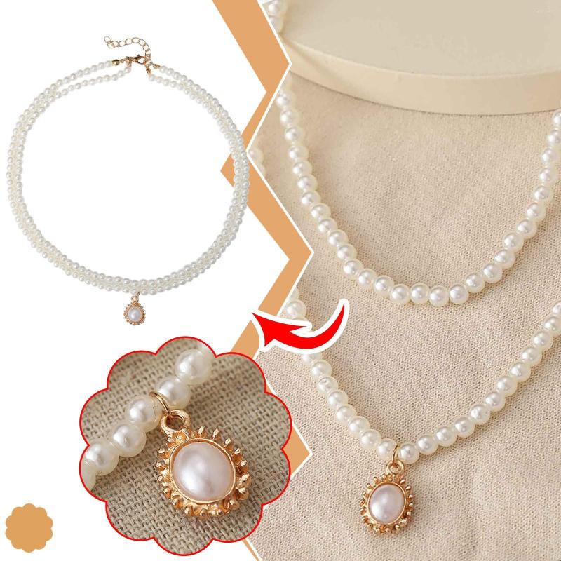 

Chains Qi Ladies Jewelry Necklace Pearl Macaron Double Pendant