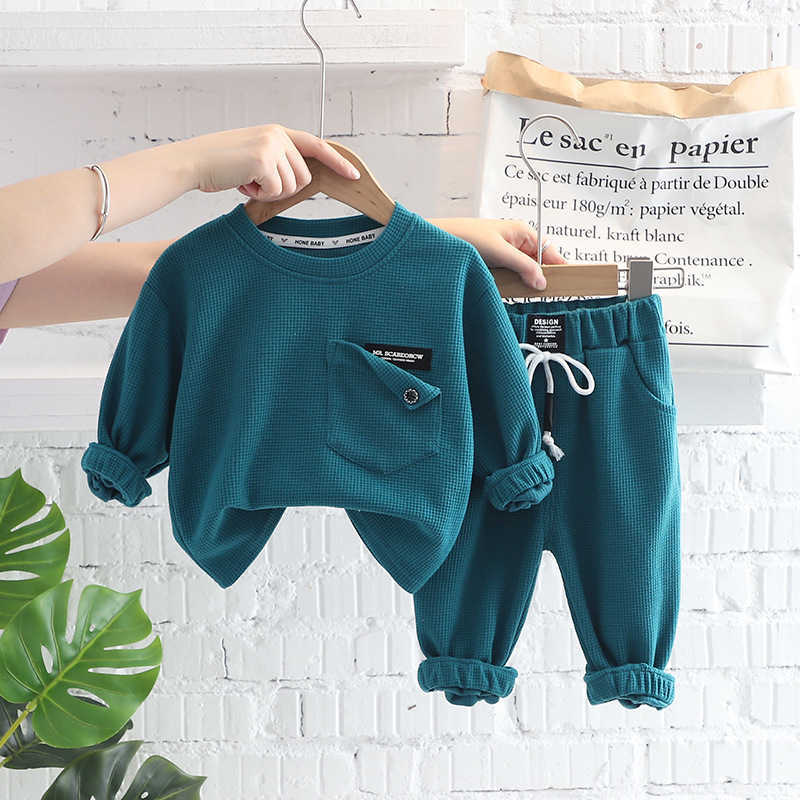 

Sets LZH Winter Children's Clothing Boy Handsome Solid Color Pocket Long Sleeve Suit For Boys Sportswear pcs Set Years, Green