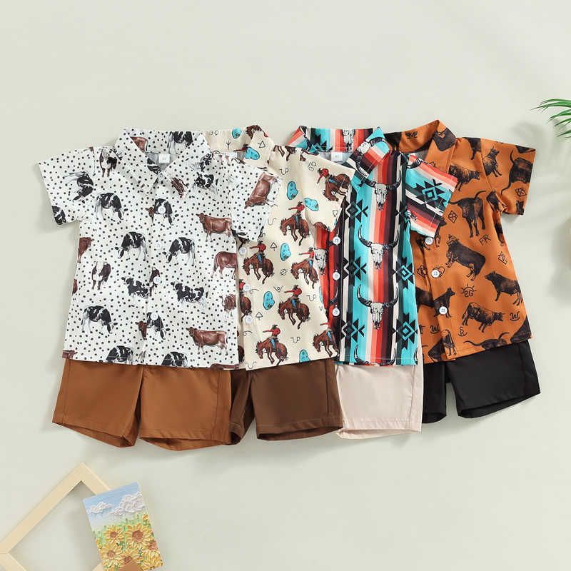 

Sets Casual Toddler Baby Boys pcs Clothing Suits Fashion Summer Outfits Kids Short Sleeve Graphic Print Button Down Shirt Shorts Set, Beige