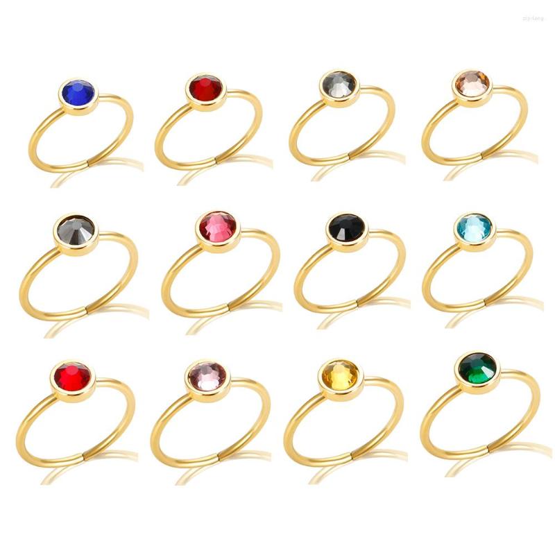 

Cluster Rings JINHUI Adjustable Bejeweled Ring For Women Girl Colorful Crystal Thin Finger Stainless Steel Iridescent Zircon Jewelry