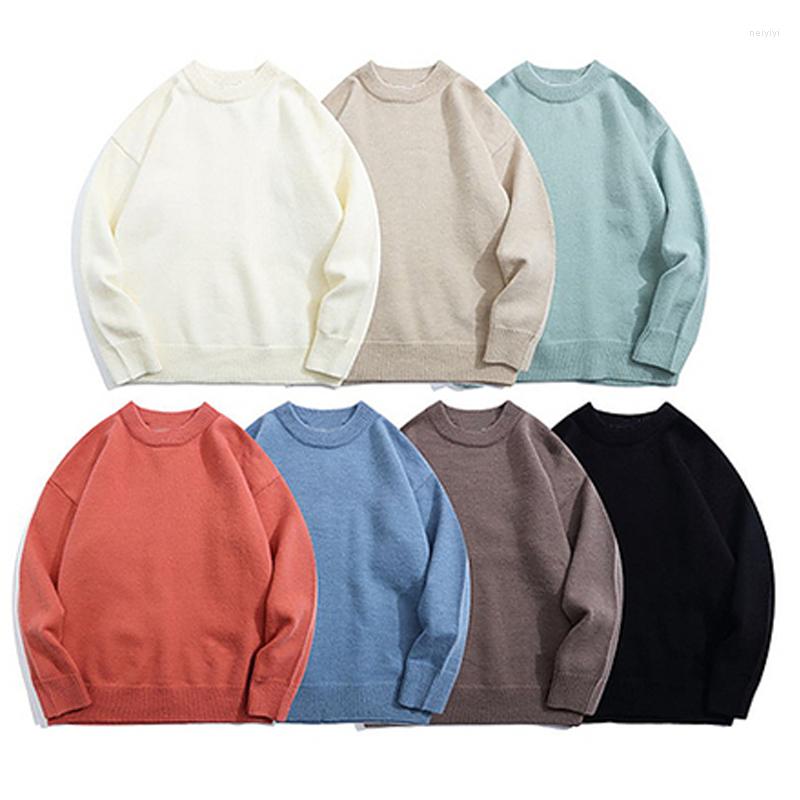 

Men's Sweaters 7 Solid Color Woman Sweater Men Pullover Knitted 2023 Autumn Round Neck Fashion Casual Loose Vintage Knitwear Tops, Color 2