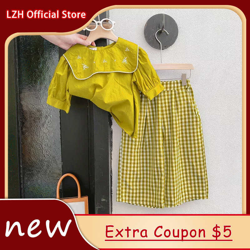 

LZH Summer Clothing For Kids Piece Sets Short Sleeve Children's Tracksuit Years New Baby Girls Suit, Green