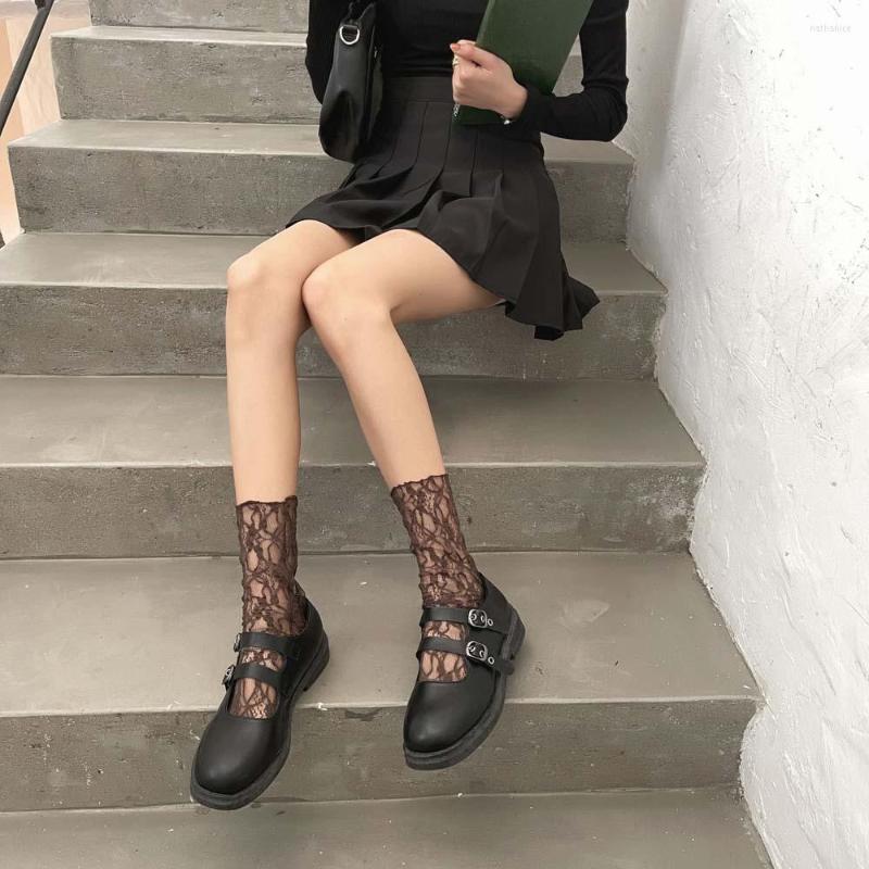 

Women Socks Mesh Flower Breathable Lace Vine Pile Anti-off Sexy Girl JK Korean Style, Black