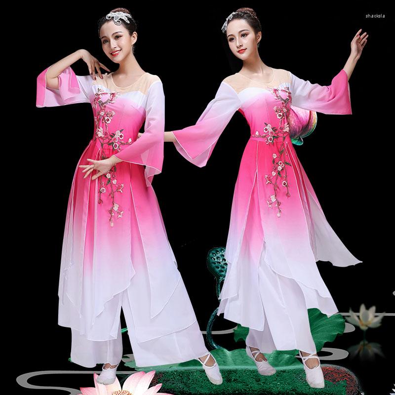 

Stage Wear Chinese Folk Dance Costume For Woman Clothing National Ancient Fan Traditional Costumes FF1982, Picture shown