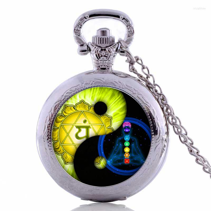 

Pocket Watches Vintage Seven Chakras Quartz Watch Analog Pendant Necklace Chain Boys Girls Gifts Relogio De Bolso Mens Womens, Bronze