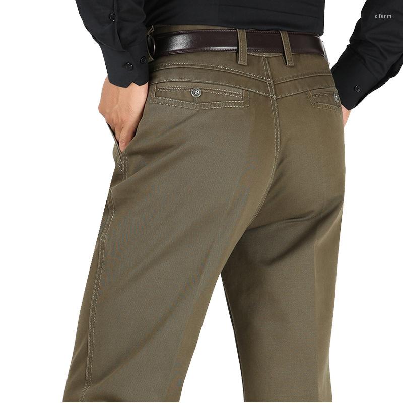 

Men's Pants Straight Loose High Waist Casual Men Cotton Classic Solid Business Mens Trouser Black Man Overalls, A909-6 black