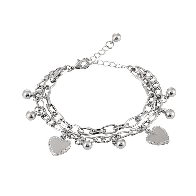 

Link Bracelets Chain 2023 Trendy Double Layered Linked Heart For Women Fashion Love Metal Charm Bracelet On Hand Street Style Jewelry
