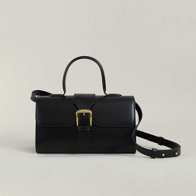 

Simple black cowhide buckle bag 2023 new leather women's casual high sense handbag, Black9