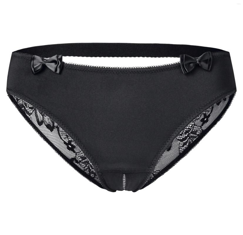 

Women's Panties Rene Rofe Crotchless Open Back Lace Lingerie Bow Sexy Women Briefs Underwear Separate-Crotch, Black