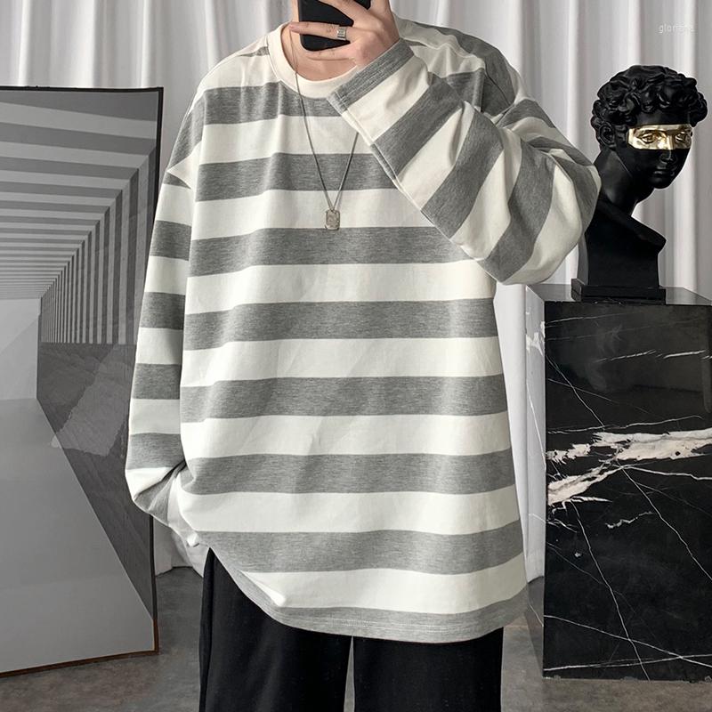 

Men's T Shirts 2023 Spring Mens Stripe Tops Tees Harajuku Long Sleeve Casual High Quality Unisex Tshirt, Blue