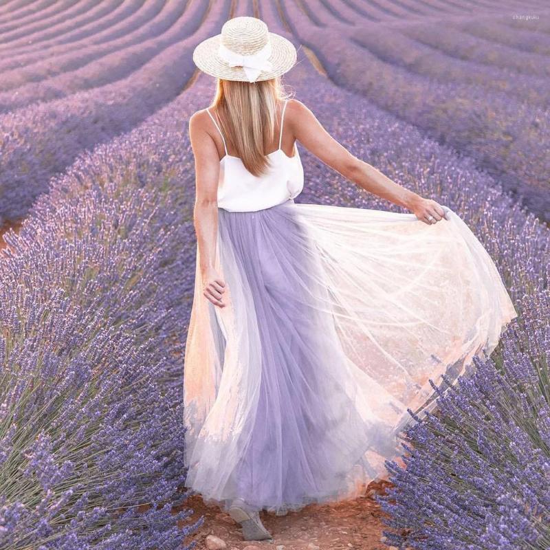 

Skirts Hight Waist Midi Elastic Layered Tulle Skirt Undefined Streetwear Drop Products Beach White, Purple