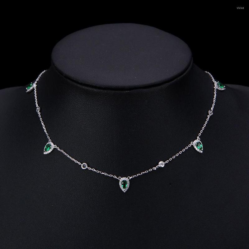 

Pendant Necklaces Fashion Bling Tennis Chain Water Drop Design Cubic Zirconia Women Wedding Party Choker Necklace Gold Color Bohomian