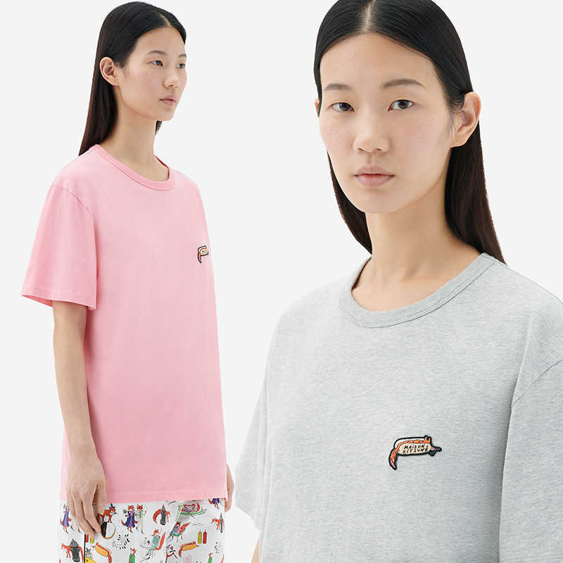 

Maison Kitsune Fashion Tops Women Designer Embroidered Cotton Round Neck Short Sleeve T-shirt, Pink6