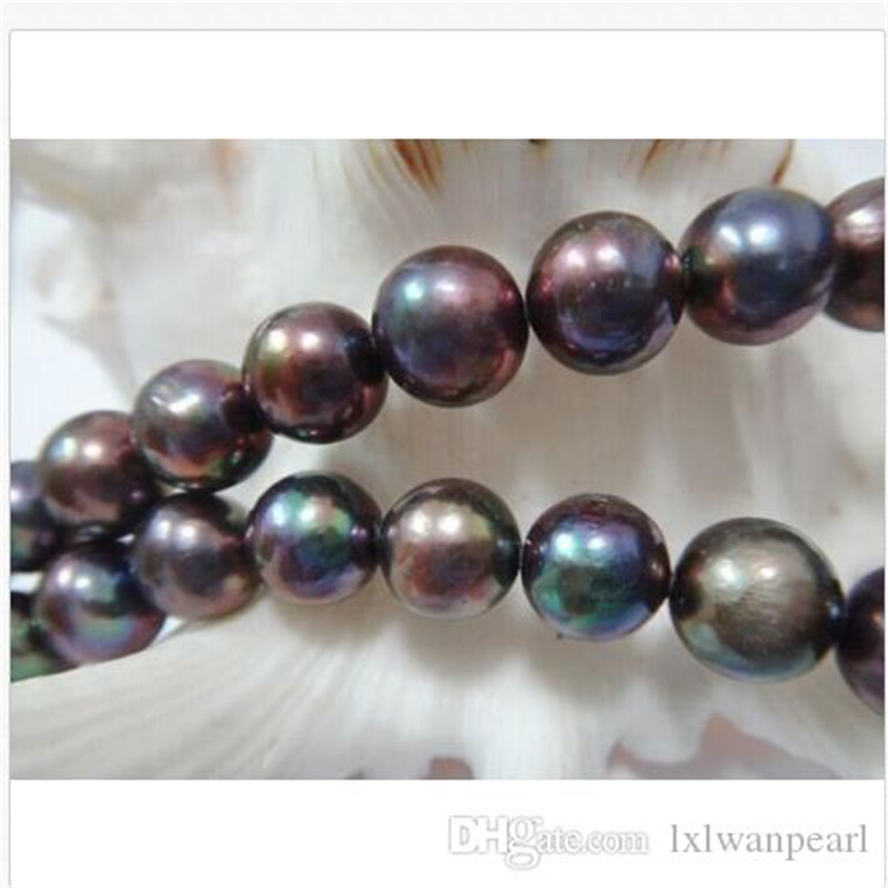 Beaded Necklaces 18"9-10mm tahitian natural peacock black green red pearl necklace 14K-image-436018211
