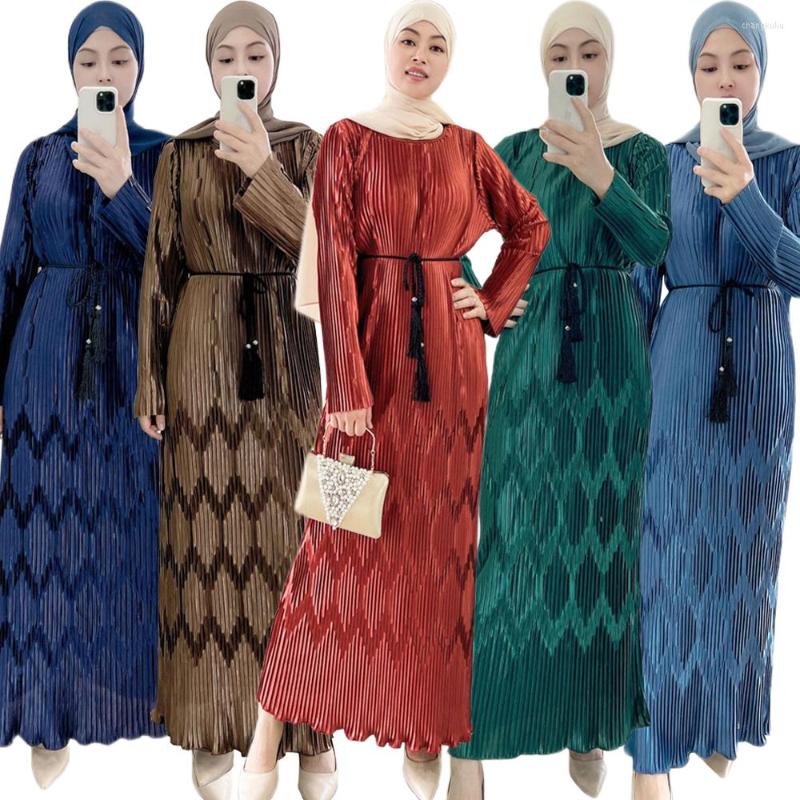

Ethnic Clothing Pleated Dress For Ladies Elastic Inner Muslim Casual Women Islamic Abaya Long Sleeve Maxi