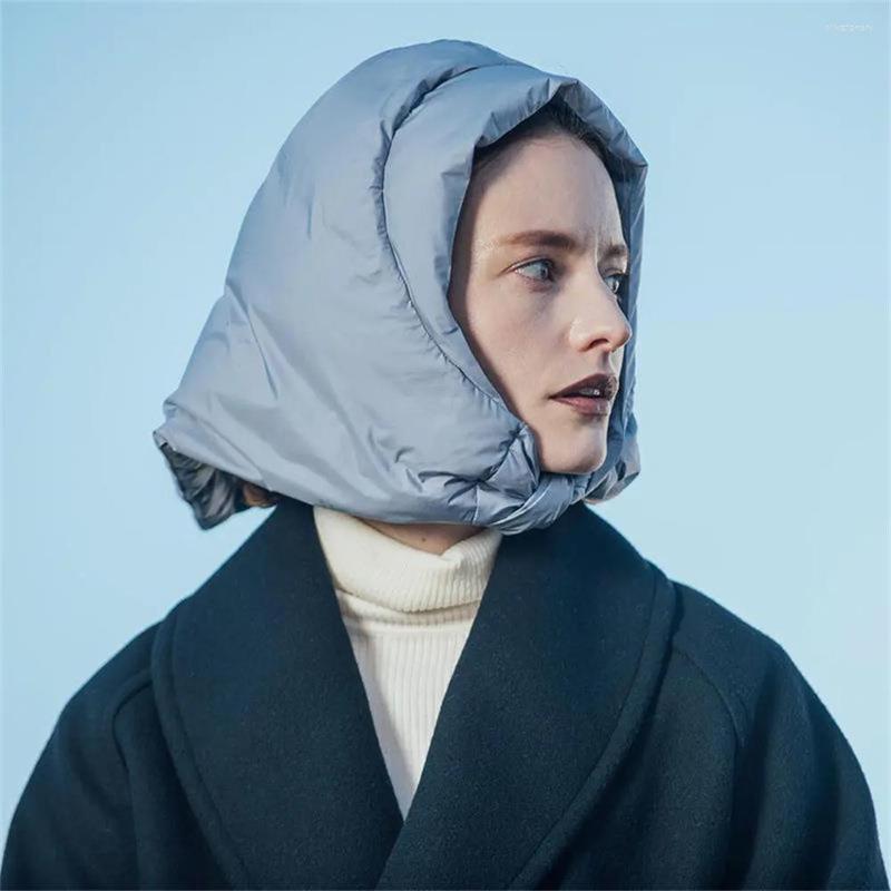 

Berets Winter Down Neck Warm Hat Head Scarf For Women Men Cotton Hooded Headscarf Scarves Windproof Keep Outdoor Accessories