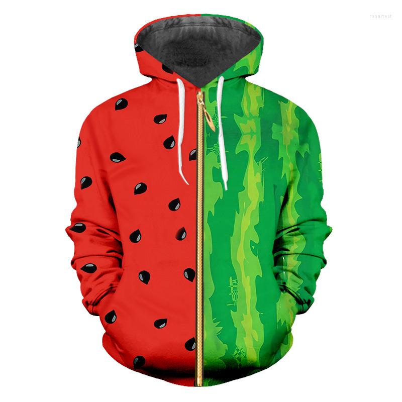 

Men's Hoodies Funny Hoodie Watermelon 3D Full Print Zipper Men Women Half Red Green Zip-up Hoody Sweatshirt Fashion Autumn Coat, Zip up hoodie