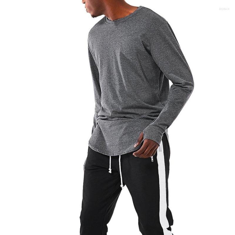 

Men' T Shirts Autumn Long Sleeve Shirt Men Fashion Thumb Hole Casual T-shirt Solid Color Hip Hop Swag Hem Streetwear Clothing Man, Black