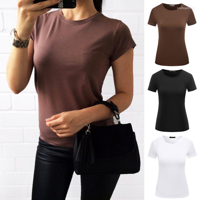 

Women' T Shirts High Quality Solid Color -2XL Plain Shirt Women Cotton Elastic Basic T-shirts Female Casual Tops Short Sleeve T-shirt, Black