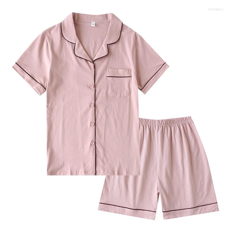 

Women's Sleepwear Summer 2023 Cotton Couple Pajamas Suit Female Short-sleeved Shorts Men's Thin Home Service Pyjamas Women Blue, Female cyan