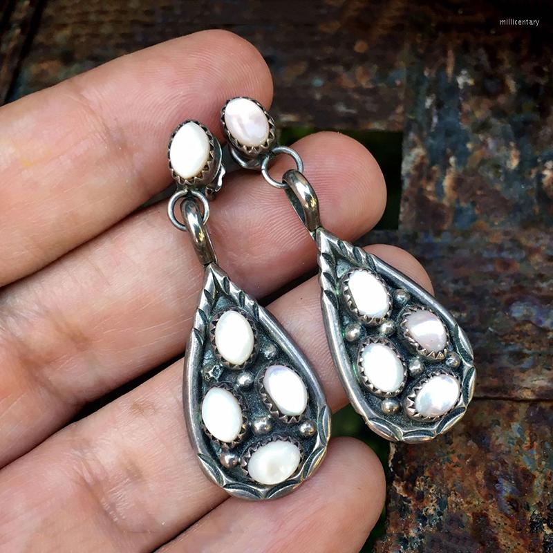 

Dangle Earrings Vintage Silver Color Waterdrop-Shape Hanging For Women Inlaid Natural Stone Boho Jewelry Gift Her