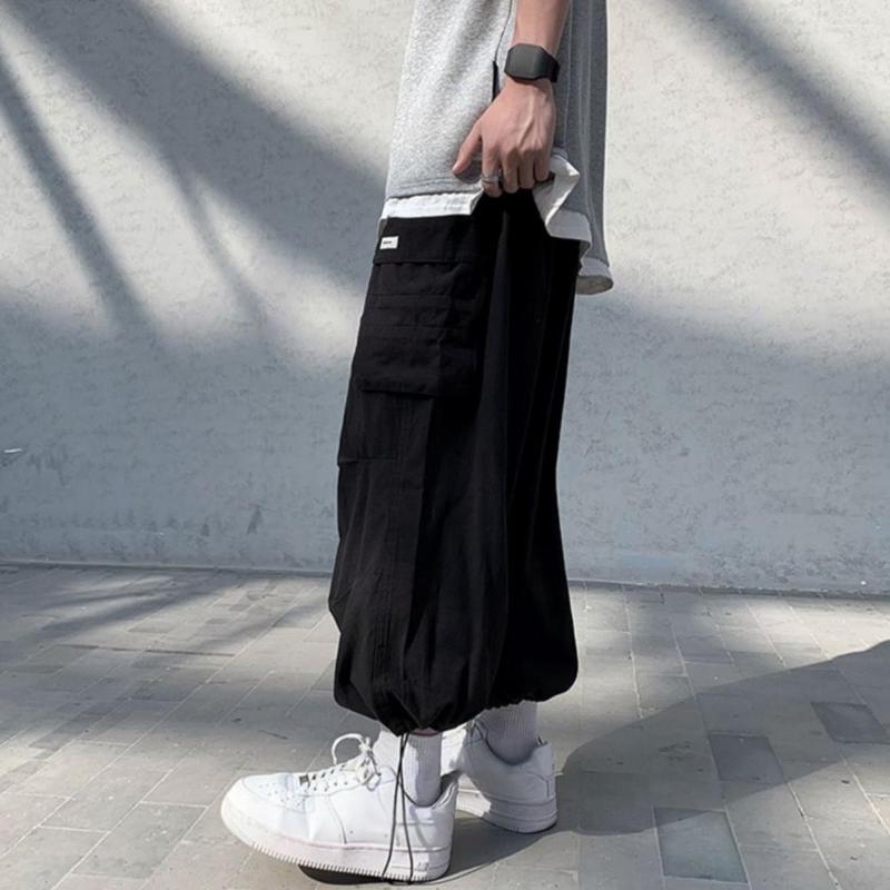 

Men's Pants Cargo Drawstring Anti-pilling Sportwear Men High Street Daily Clothing, Black