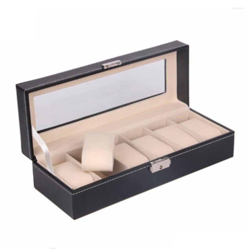 

Watch Boxes Large 2/6 Grids PU Leather Box Storage Professional Holder Organizer For Watches Jewelry Case Display Black