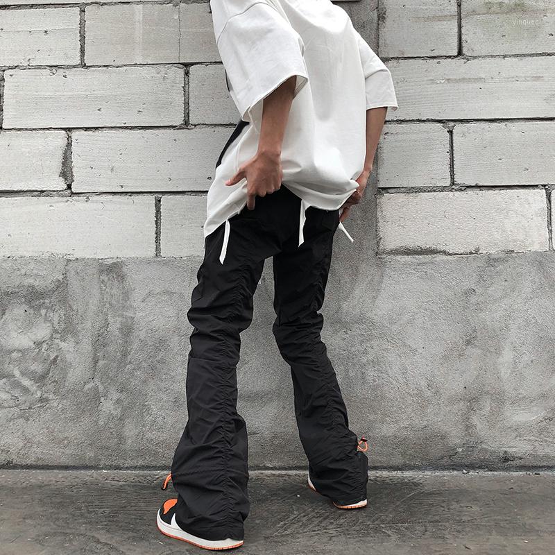 

Men's Pants Street Men's High Casual American Streetwear Hip Hop Draswring Folded Design Trousers Elastic Waist 2023 2Y6623, Black