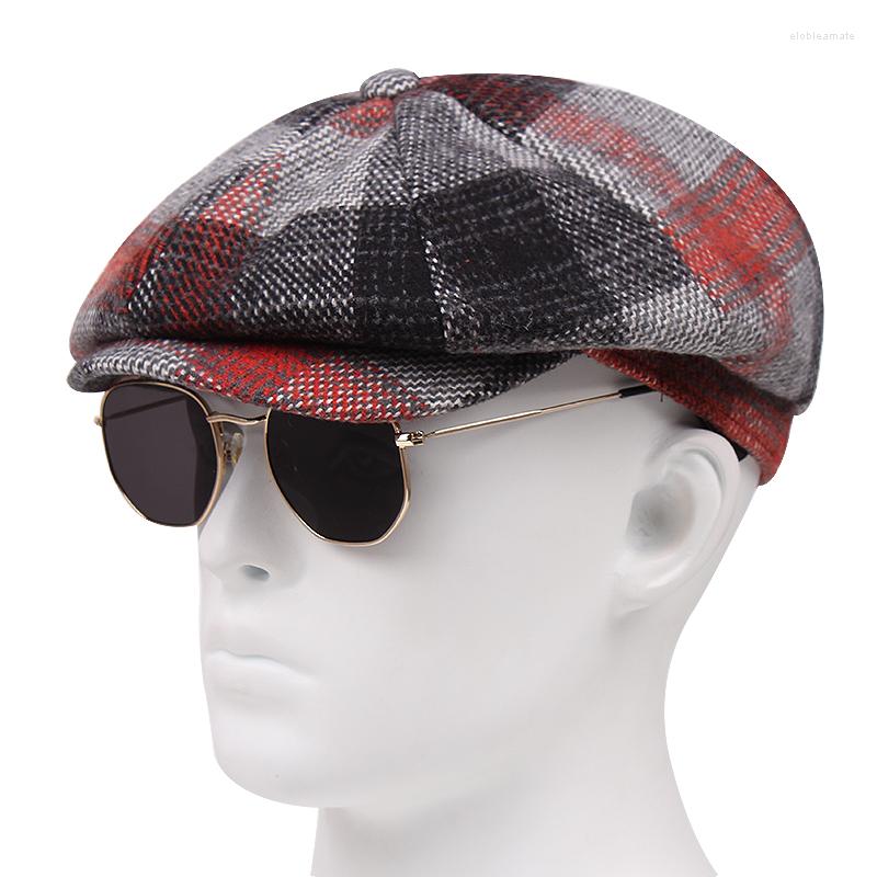 

Berets Hat Man Autumn And Winter Warm Octagonal British Vintage Beret Cap, Black