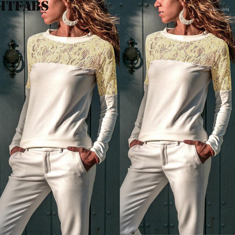 

Women' T Shirts Women Sexy Solid Lace Cold Shoulder Longsleeve Slim Patchwork Top T-Shirt -XL, Picture shown