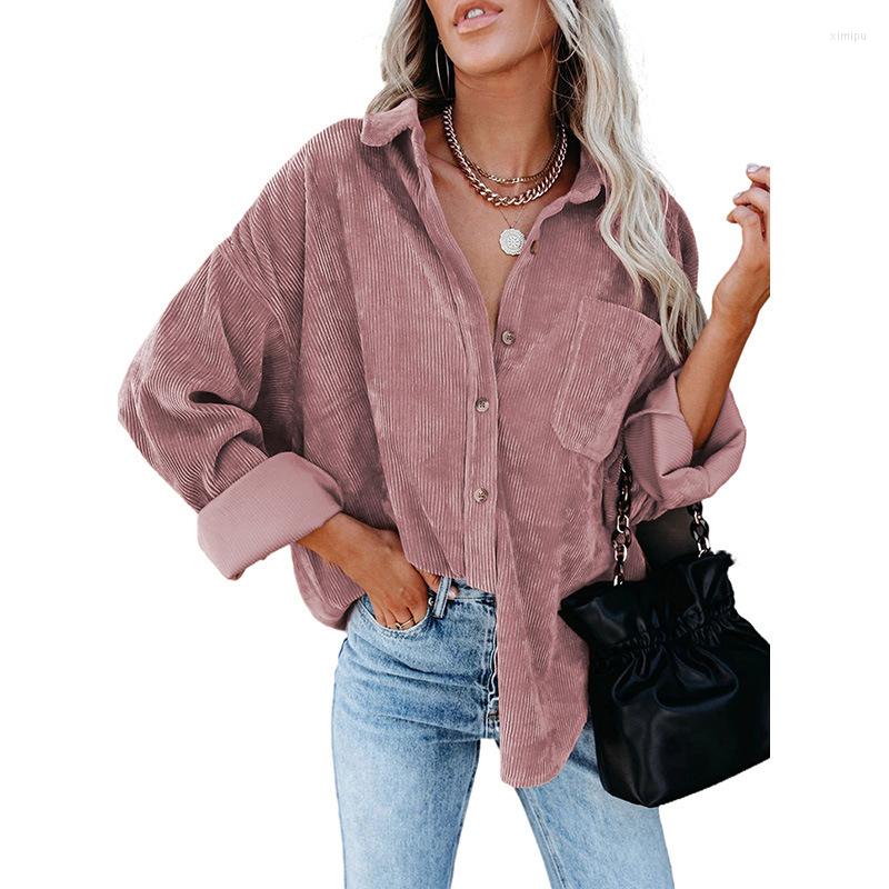 

Women' Blouses Women Corduroy Shirts Long Sleeve Turn-down Collar Casual Loose T-shirts Oversized Top Tee Vintage Tshirts Blusas Mujer, Green
