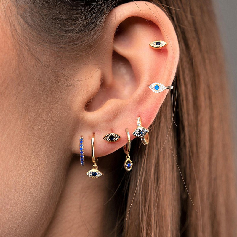 

2PCS High Quality Stainless Steel Ear Evil Eye Hoop Earrings for Women Small Huggie Punk Earing Cartilage Piercing Jewelry New
