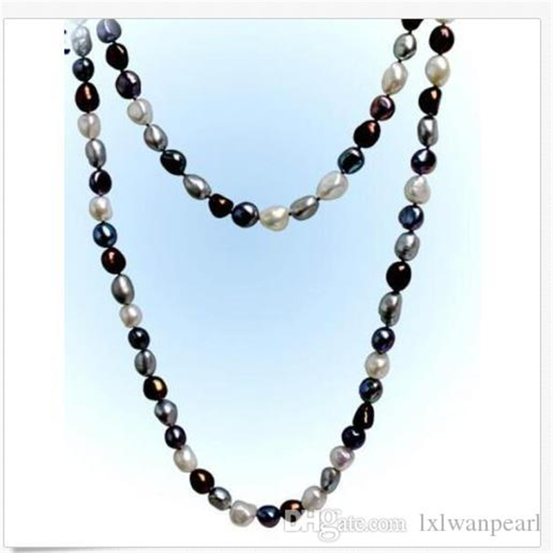35"10-12mm natural tahitian black green multicolor pearl necklace DA37-image-436023712