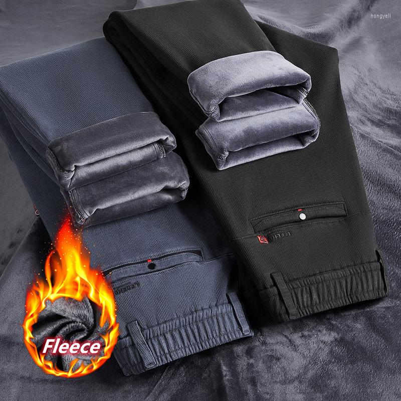 

Men's Pants Winter Men's Brushed Casual Fashion Loose Straight Classic Thickened Warm Black Grey Clothing Men