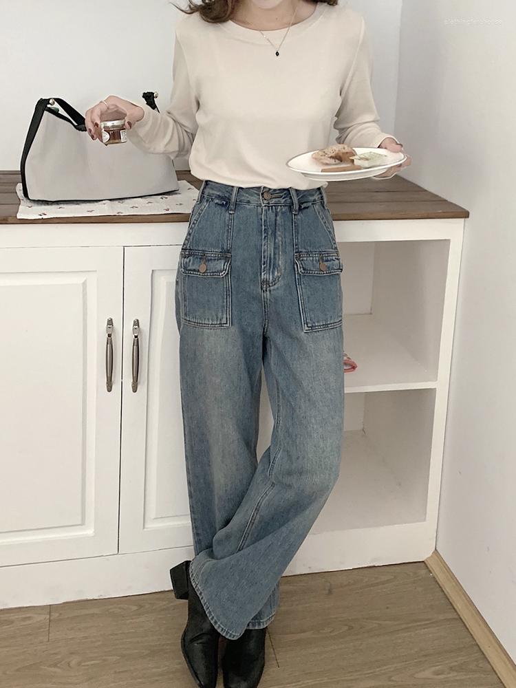 

Women' Jeans Kalevest Y2K Grunge Trousers Jean Blue Vintage Clothes Women Pant Exposure Simple Denim Low Rise Rave Outfits Pockets