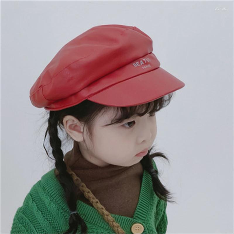

Berets 2023 Fall Winter PU Solid Warm Kids Children Sboy Hat Cap Soft Girl Fashion Accessories Outdoor-QNC