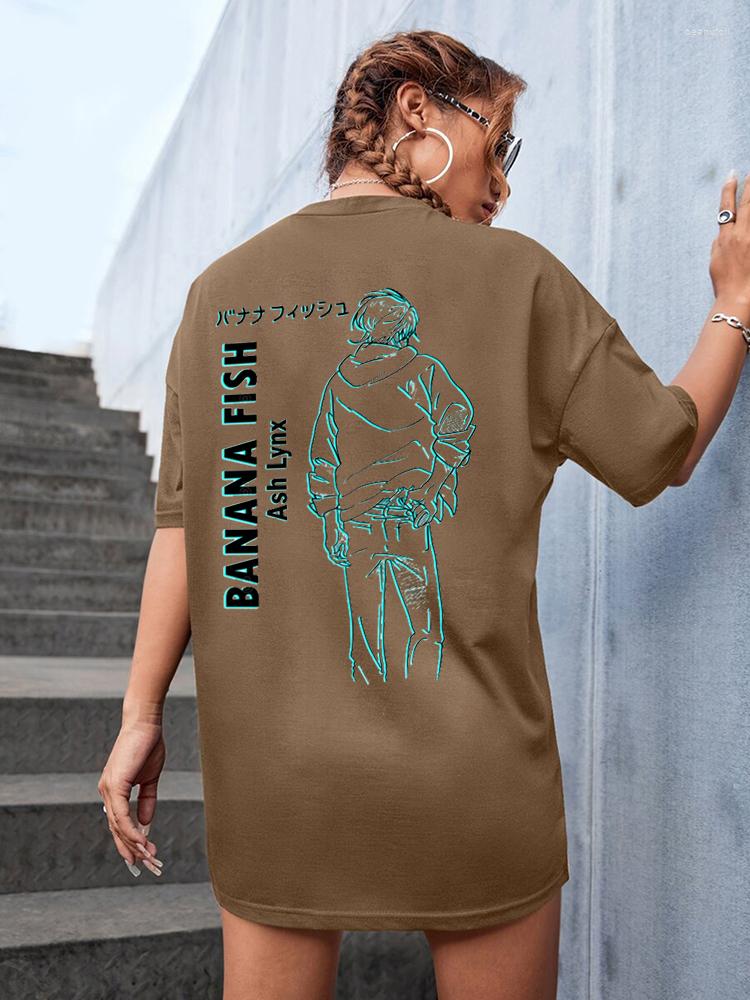 

Women' T Shirts Banana Fish Manga Street T-Shirts Female Loose Casual Tops O-Neck Hip Hop Short Sleeve Breathable Cotton Streetwear Brand, Brown