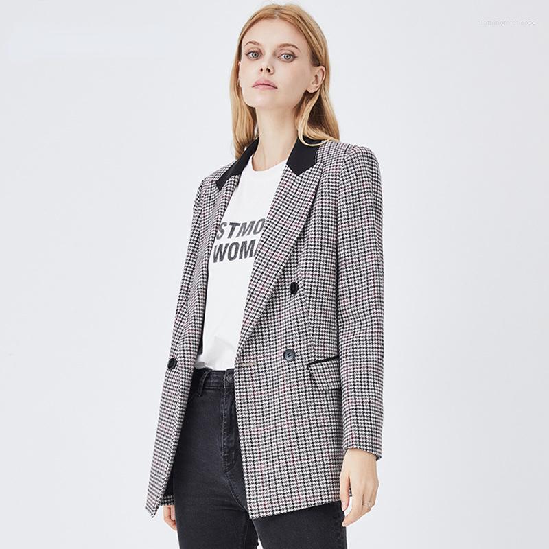 

Women's Suits Fashion Vintage Houndstooth Spliced Small Blazers Female 2023 Spring Autumn Slimming Casual Business Ladies 2S2038, Coffee stripe