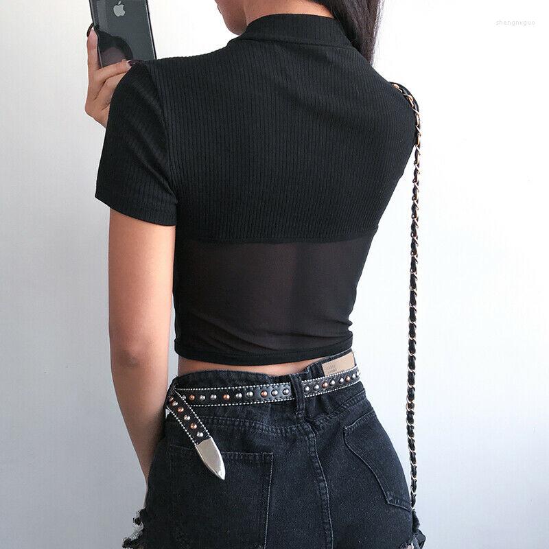 

Women' T Shirts Women' Casual/Party Black Mesh Hollow Out Sexy T-Shirt Top Ladies Short Sleeve Sheer Solid, Picture shown