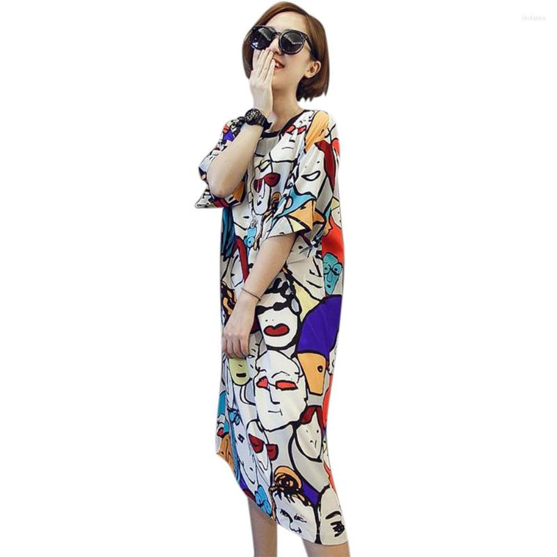 

Casual Dresses Women One-pieces Pajama Printed O-neck Short Sleeve Loose Sleep Dress For Summer -MX8, Picture shown