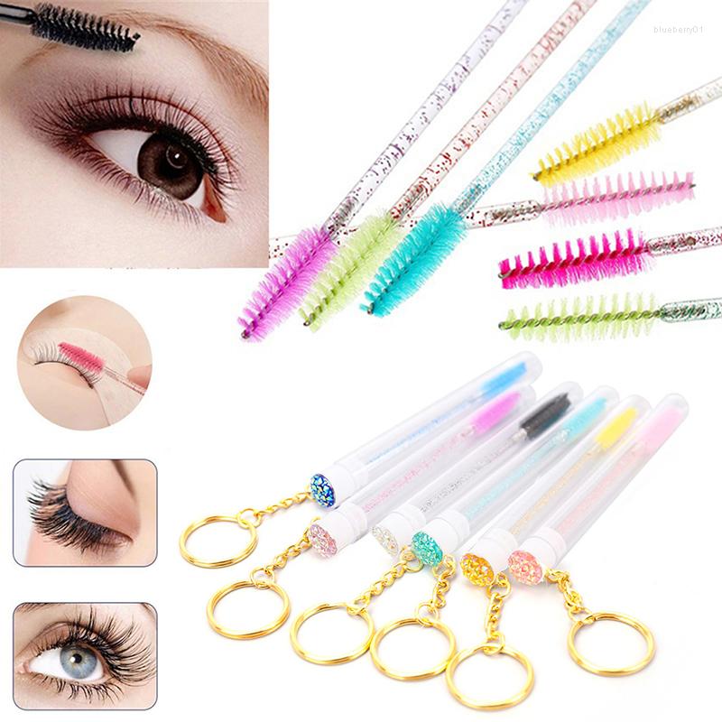 

False Eyelashes Eyebrow Mascara Wand Applicator For Eyelash Extension Makeup Brushes With Key Chain Disposable Glitter Brush Tube