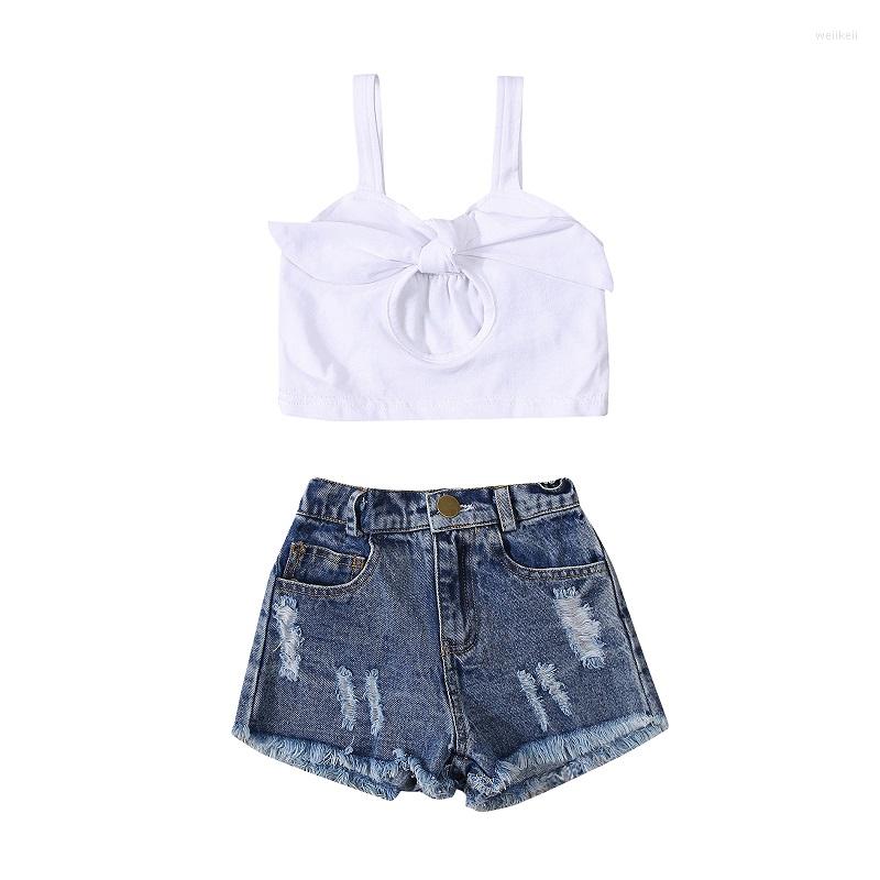 

Clothing Sets 1-6Y Toddler Kids Baby Girl Sleeveless Tank Tops Denim Shorts Jeans 2PCS Outfits Children Clothes Set, Picture shown