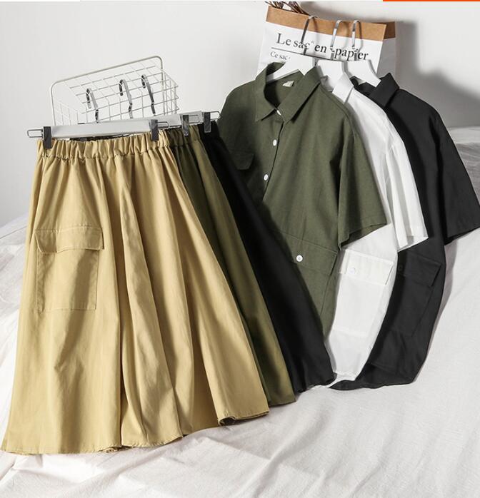 

Two Piece Dress Spring Vintage Harajuku Skirt Set Women Casual Loose Blouse High Waist Maxi Pieces Twinset, White blouse